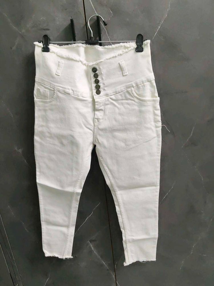High Waisted White Jeans