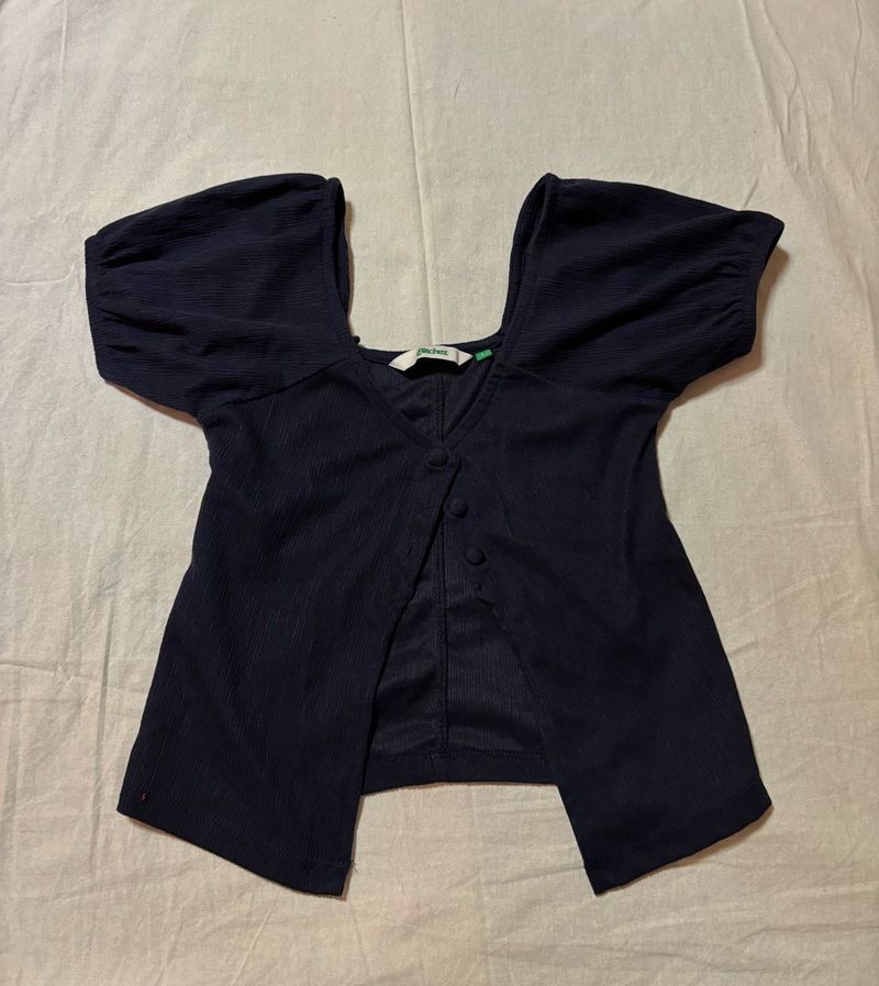 Navy Blue Puff Sleeve Top