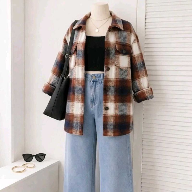 Cozy Plaid Shacket - Trendy Oversized Fit