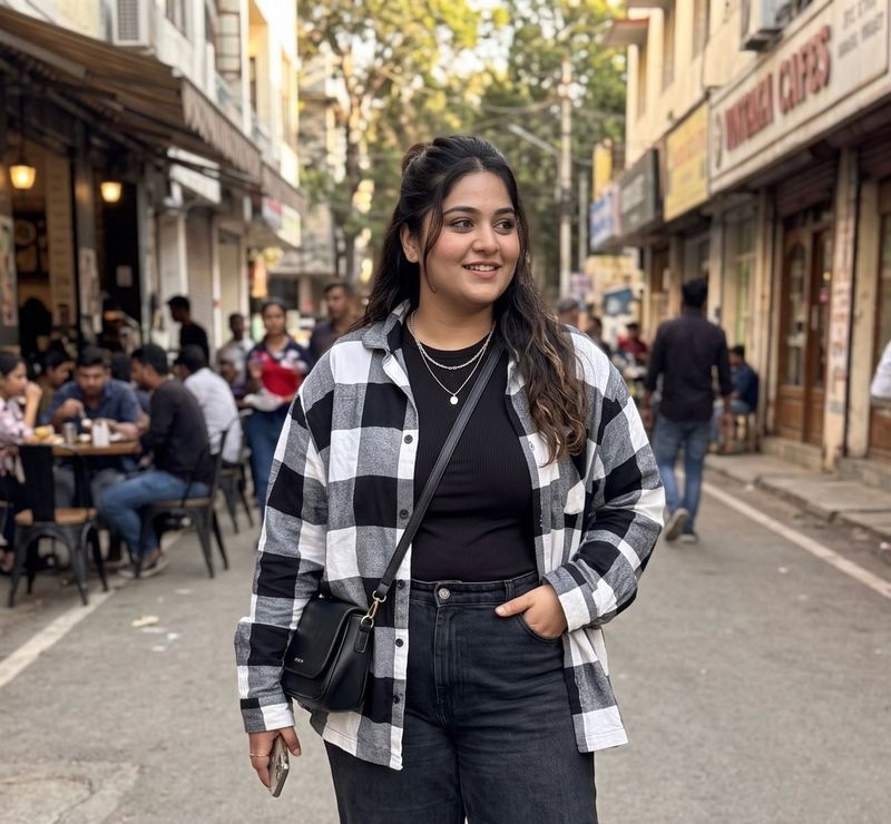Stylish Black &amp; White Checkered Shirt