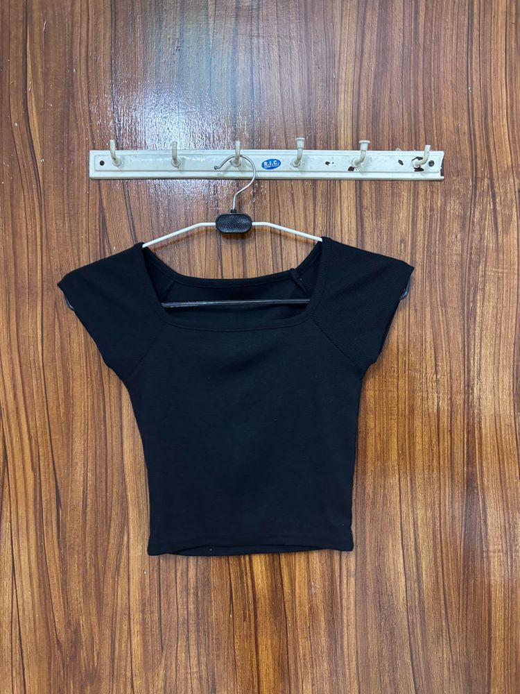 Black Square Neck Crop Top