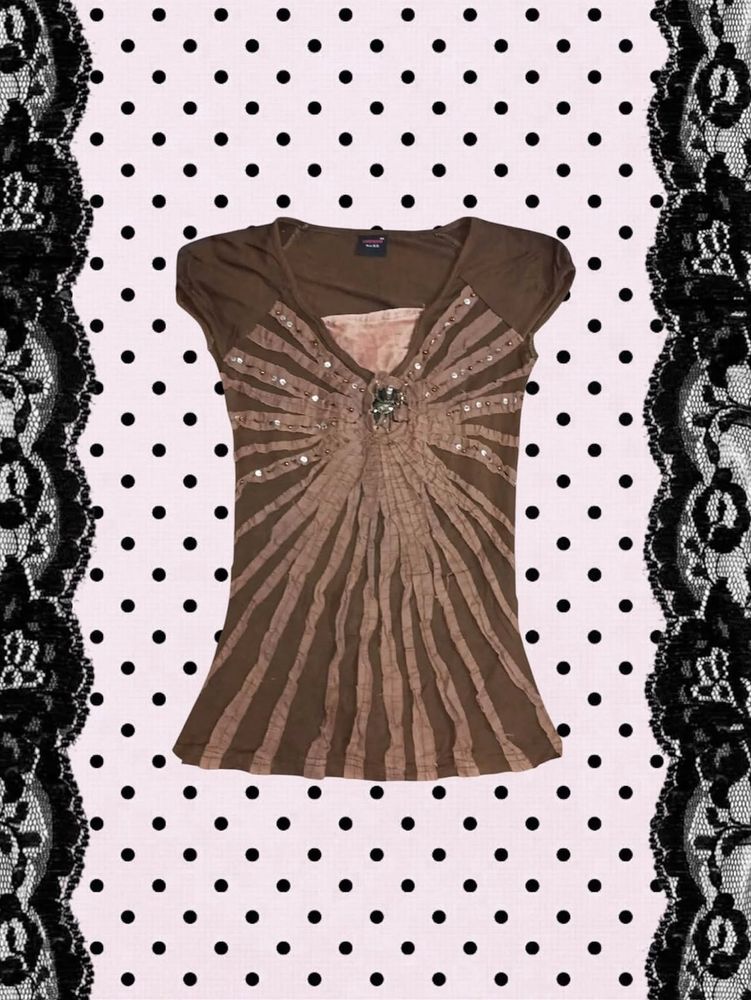 Brown Embellished Vintage Top