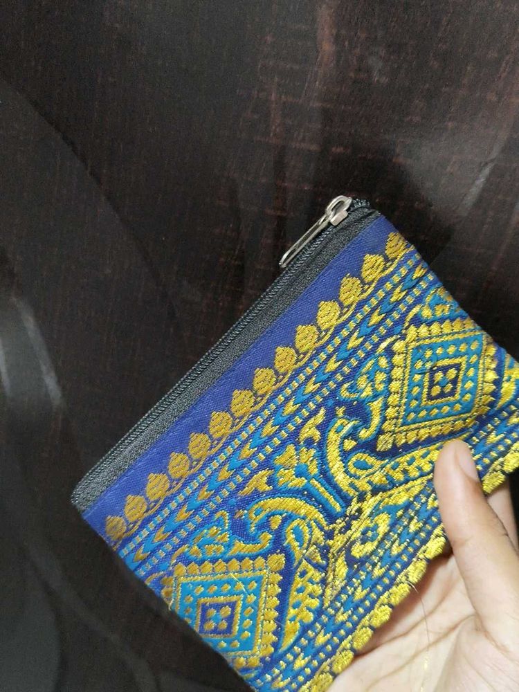 Embroidered Blue &amp; Gold Pouch