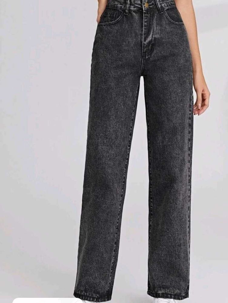 Washed Black Wide Leg Jeans