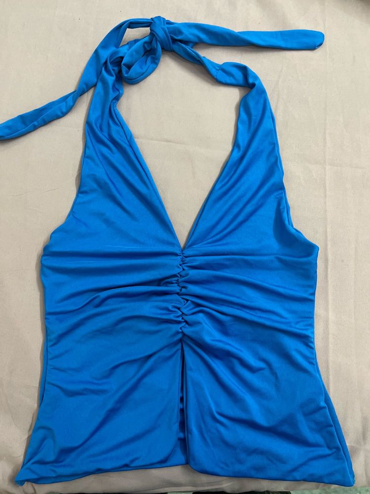 V-Neck Halter Ruched Top