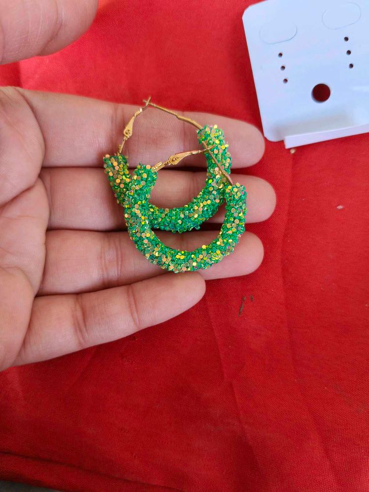 Sparkly Green Hoop Earrings