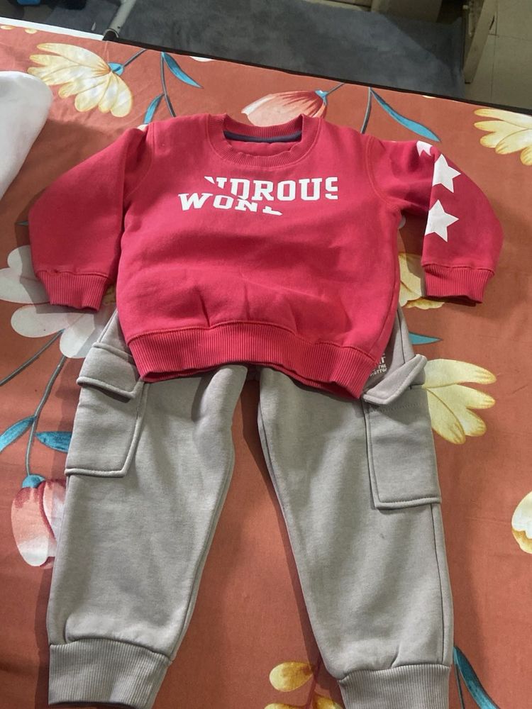 Kids Red Sweatshirt &amp; Grey Pants Set