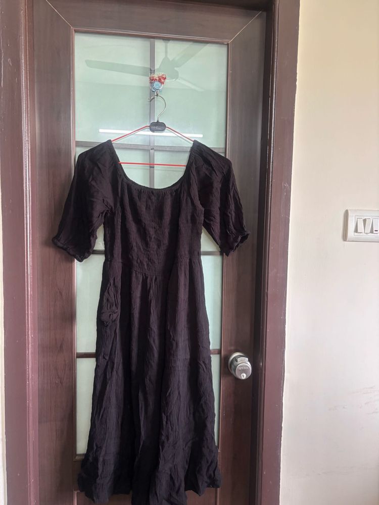 Black Square Neck Midi Dress