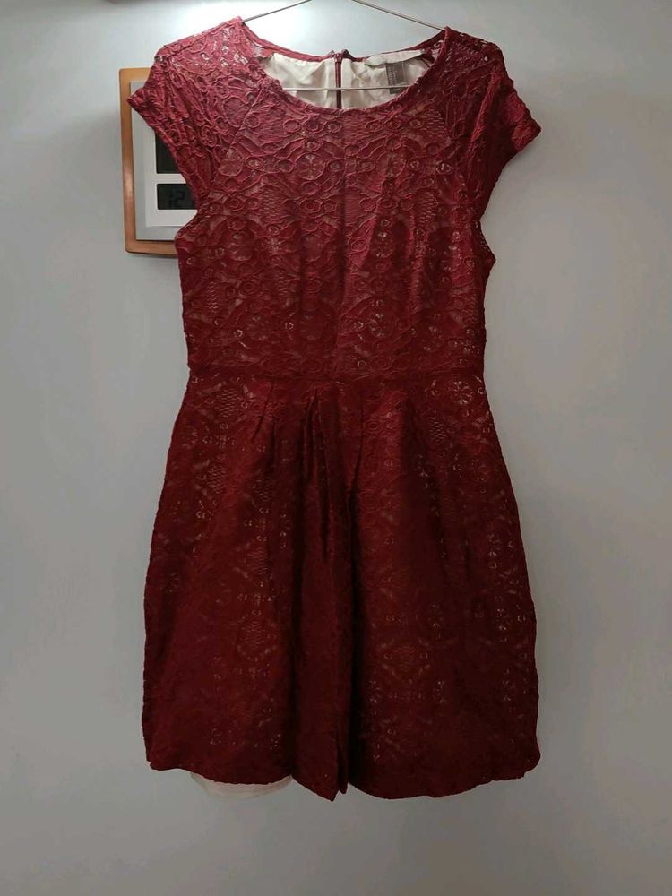 Elegant Red Lace Fit &amp; Flare Dress