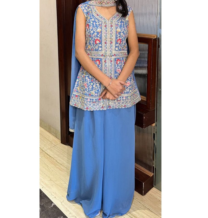 Brand new Blue Embroidered Indo western  Set