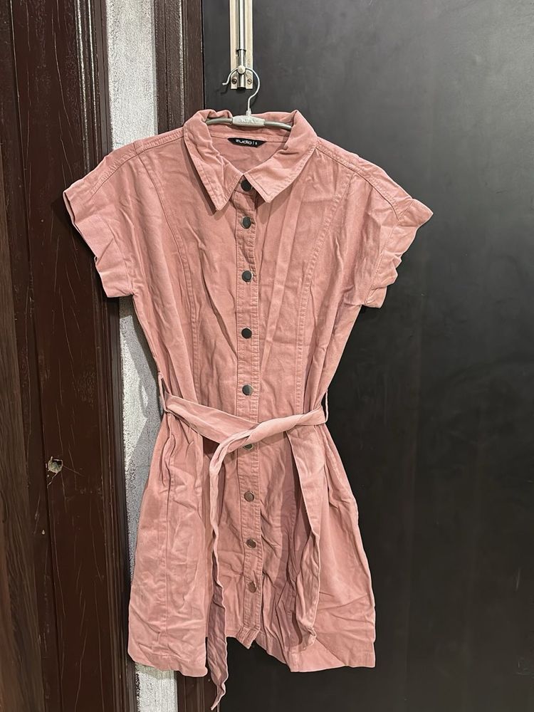Pink Corduroy Shirt Dress