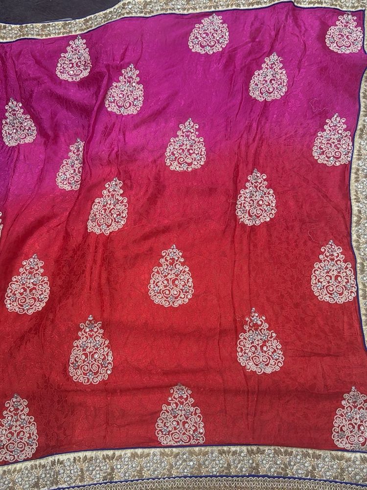 Elegant Pink &amp; Red Saree