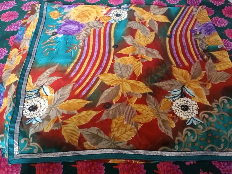 Vibrant Floral Print Saree