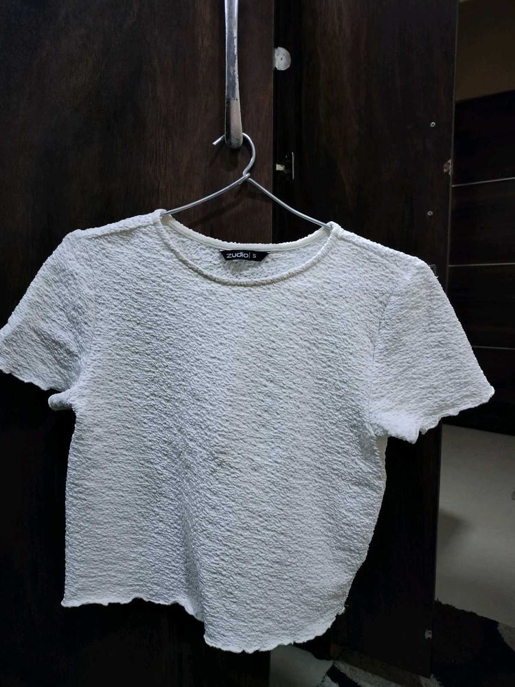 White Textured Cropped Top