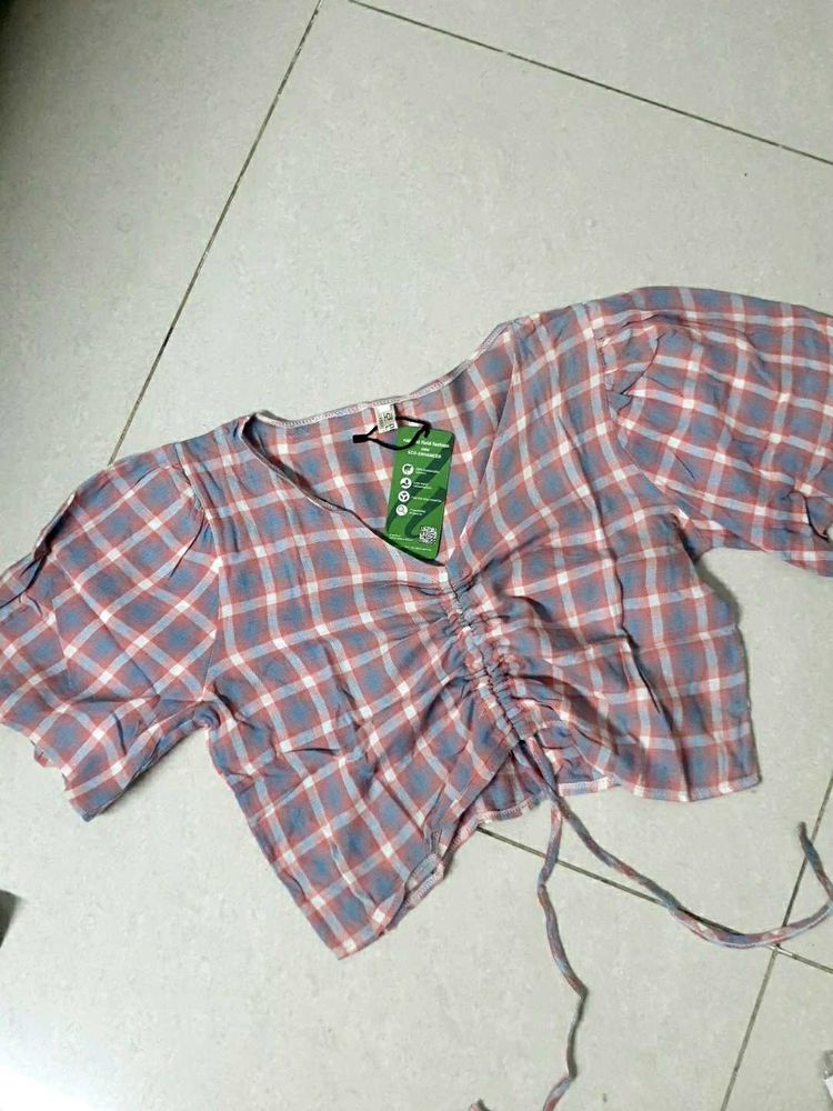 Chic Plaid Ruched Crop Top no 113