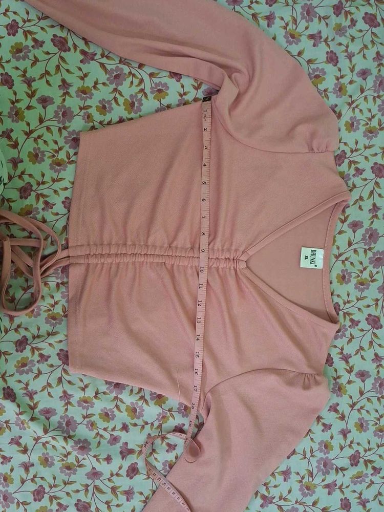 Pink Ruched Long Sleeve Crop Top