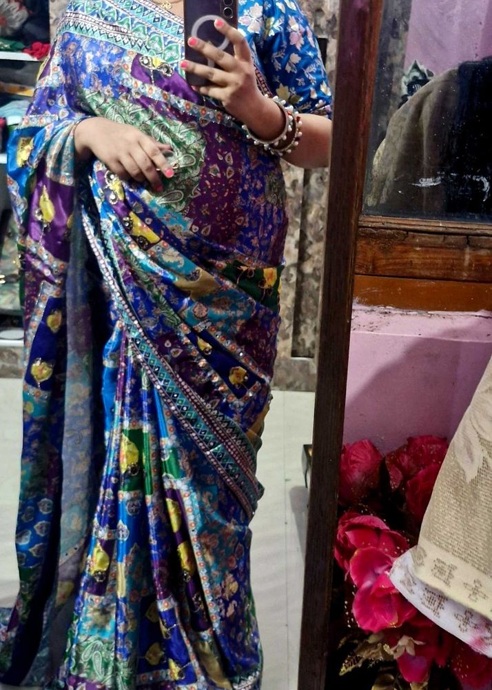 Stunning Multicolor Silk Blend Saree