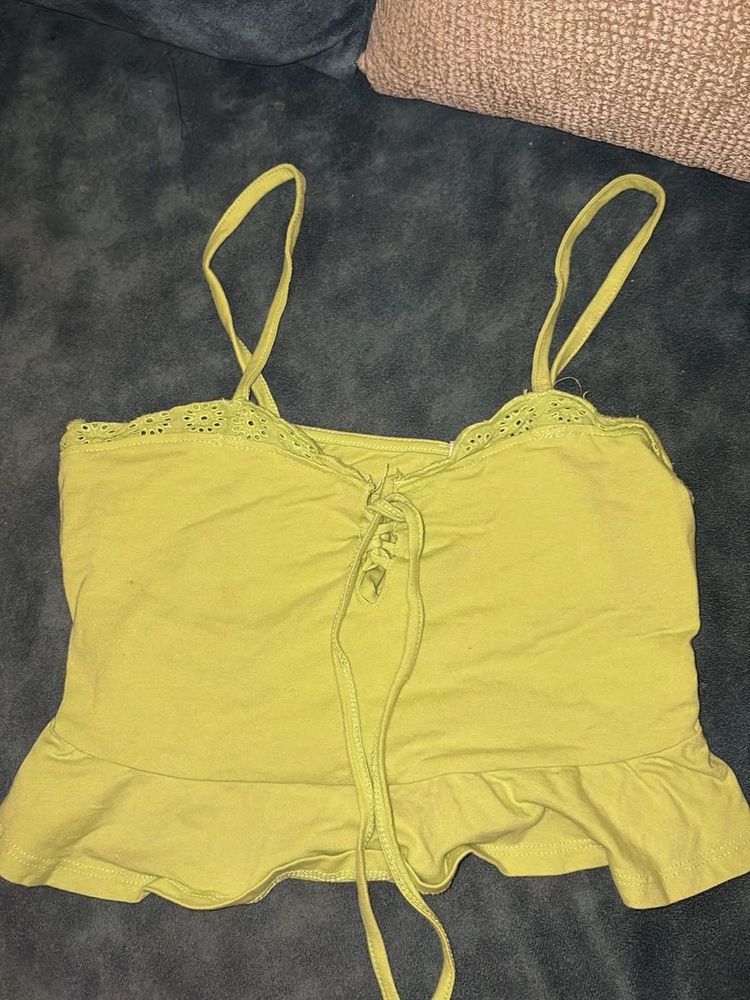 Lime green frills crop top