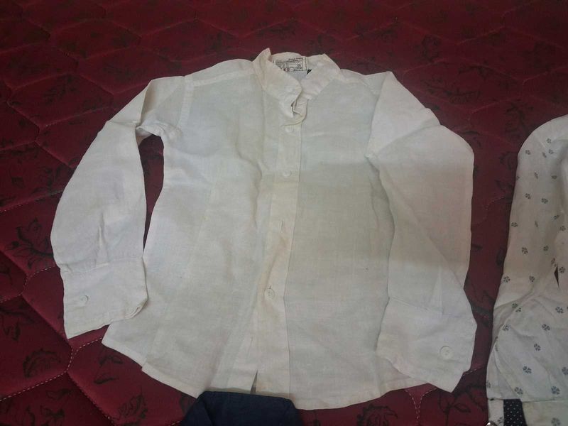White Linen Band Collar Shirt