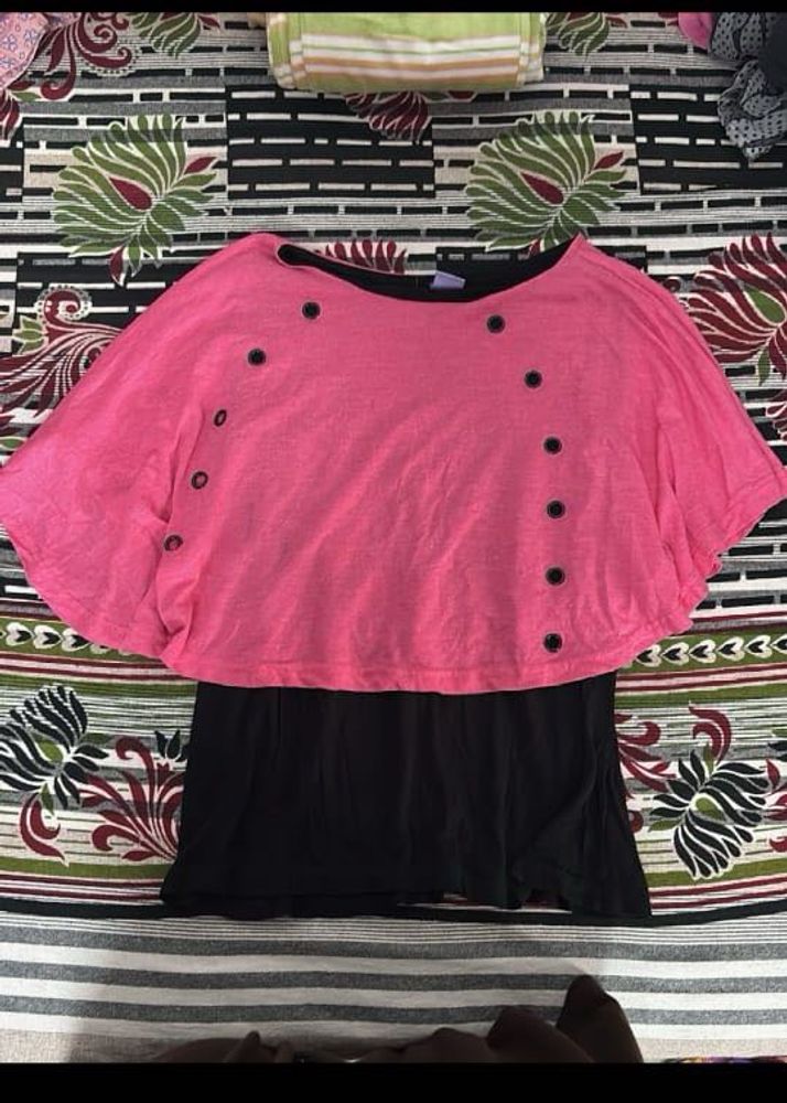 Pink &amp; Black Layered Tunic Top for Women