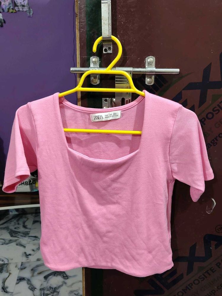 zara pink square neck top