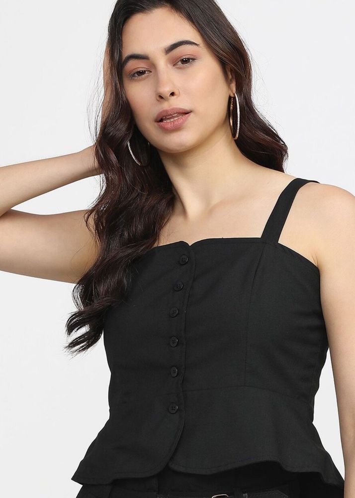 Chic Black Button-Down Peplum Tank