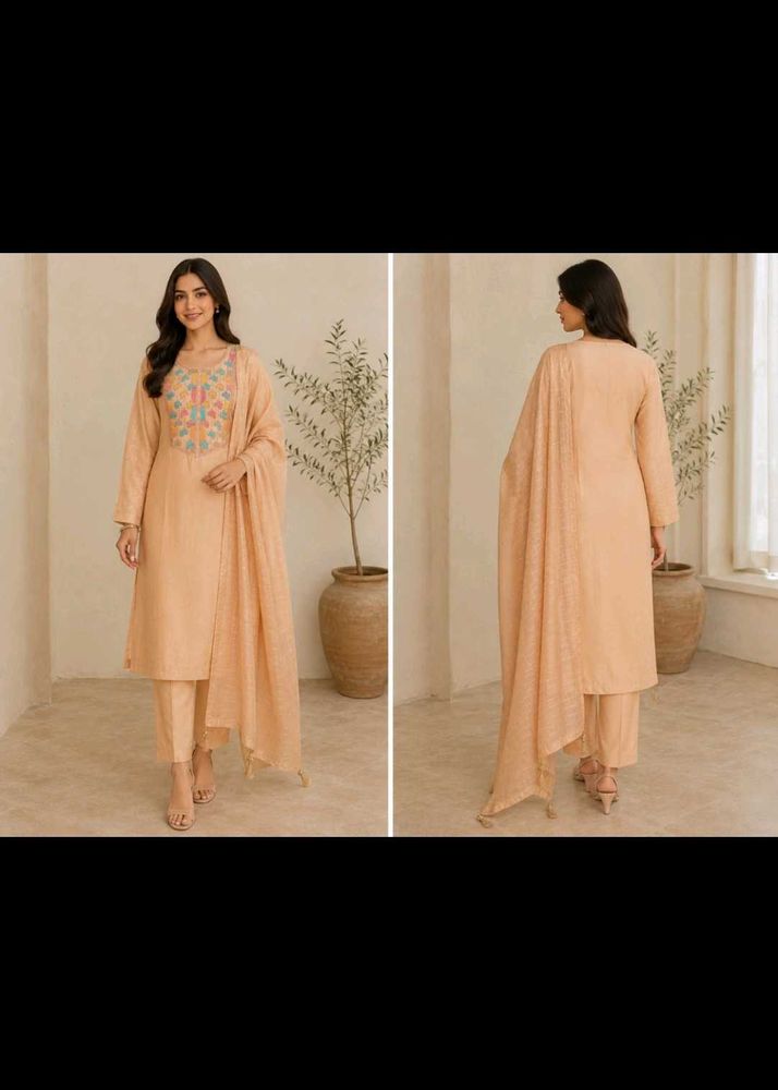 Unstitched cotton suit with dupatta