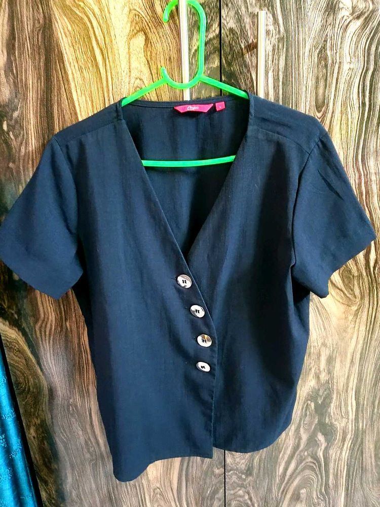Chic Navy V-Neck Button-Up Top