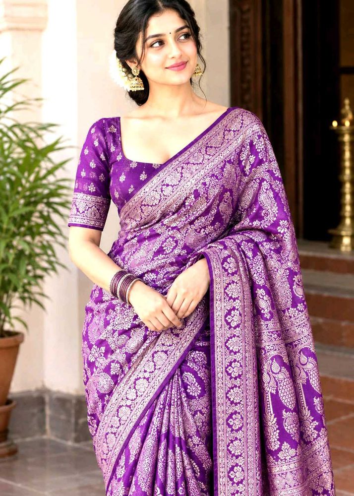 Vibrant Purple Silk Sare free blouse