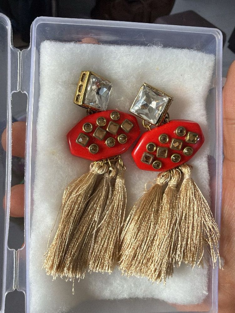 Red Tassel Drop Earrings
