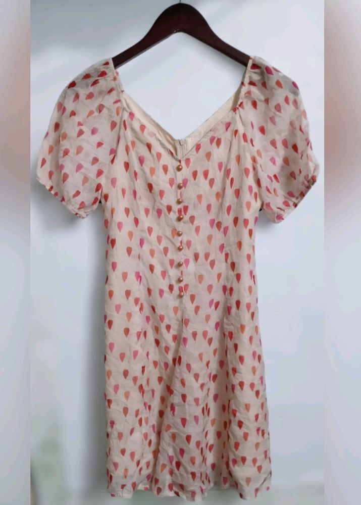 Sheer Pink &amp; Orange Print Mini Dress