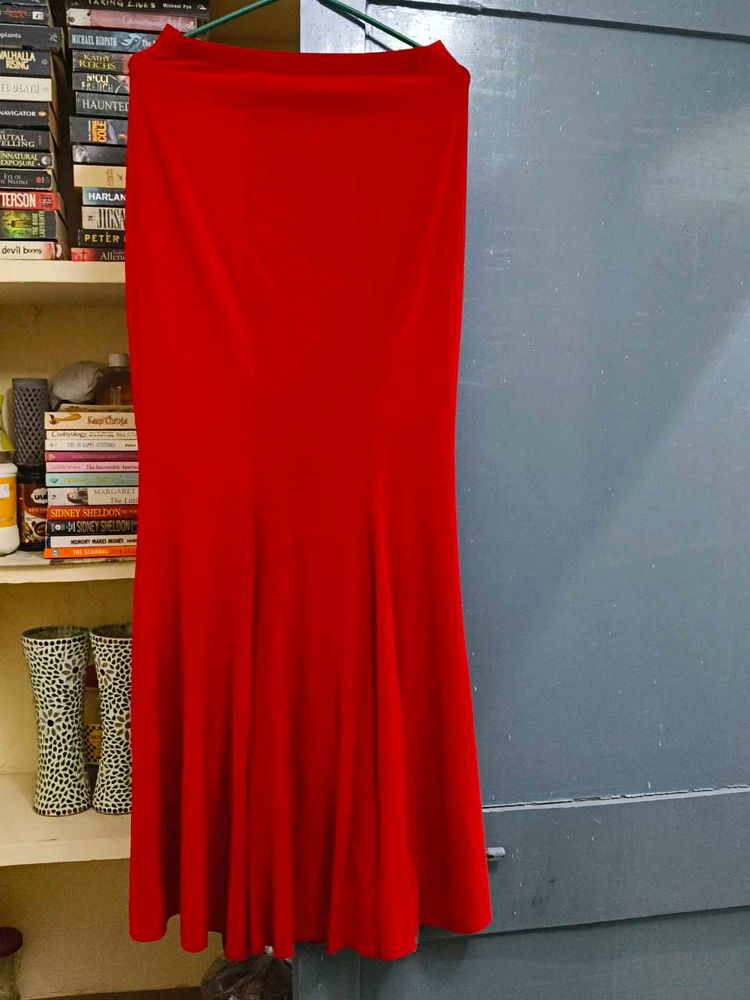 Vibrant Red Maxi Skirt Mermaid Pattern