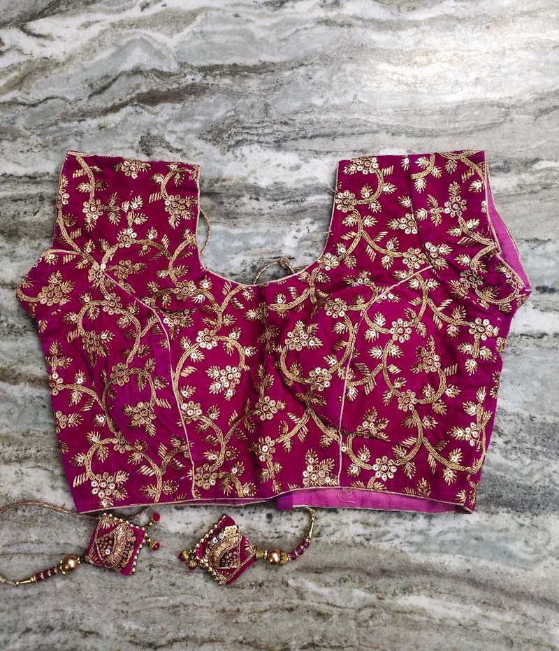 Magenta Velvet Blouse With Zari Embroidery
