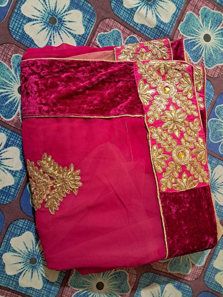 Elegant Pink Embellished Saree