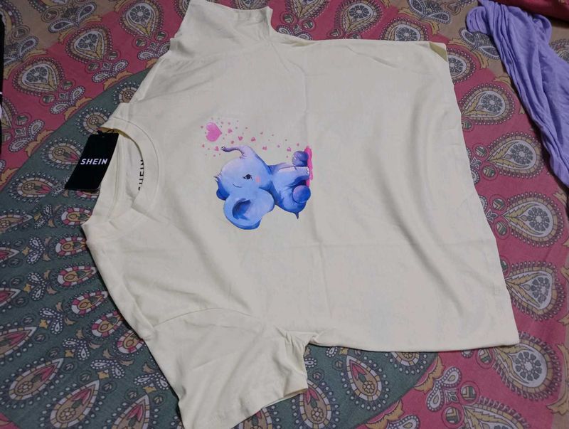 Cute Elephant Print Graphic Tee(xs Size)