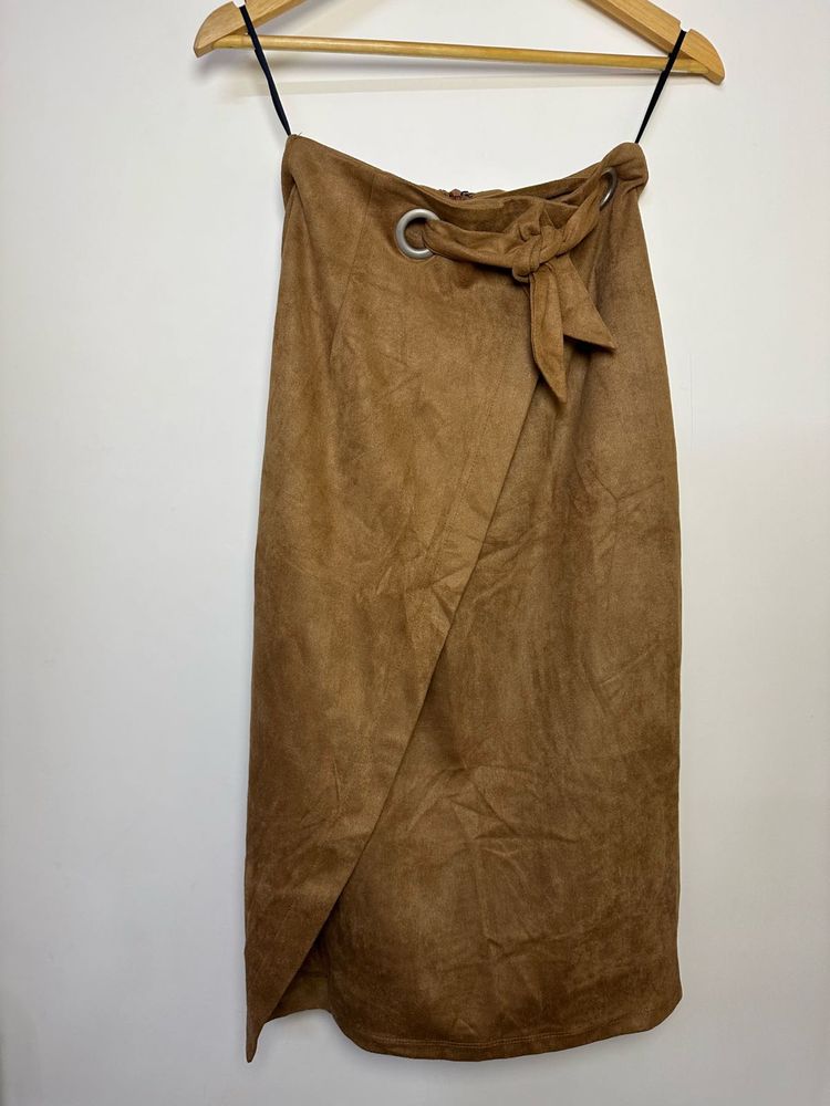 Brown Suede Wrap Skirt