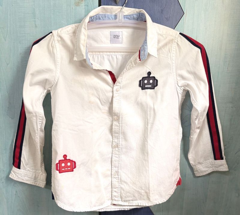 Kids White Robot Print Shirt