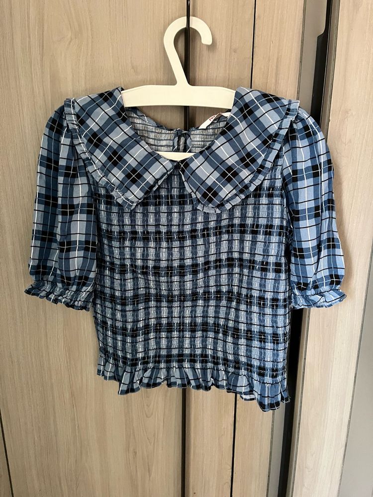 Cute Blue Plaid Top