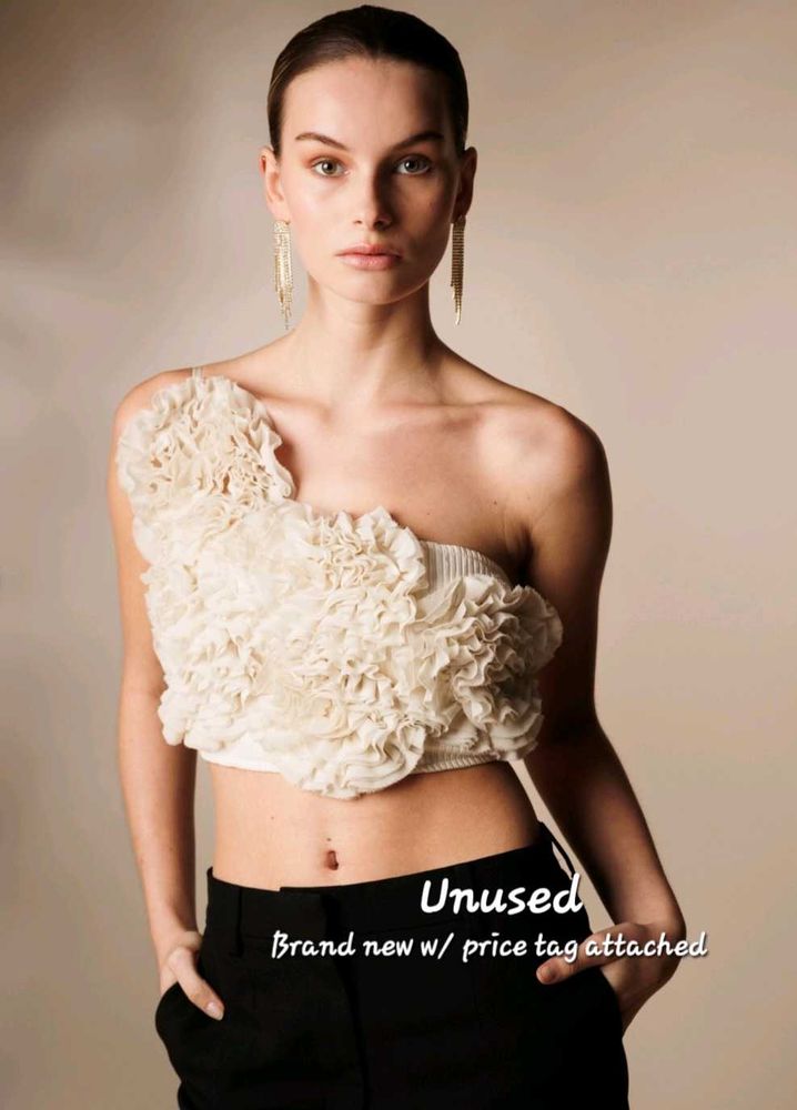Zara off white floral embellished top