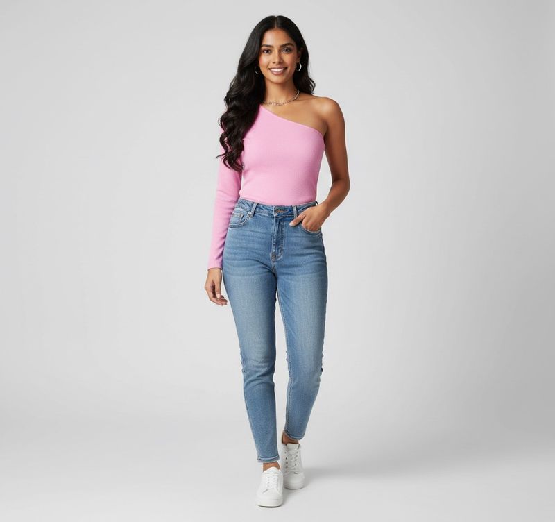 One Shoulder Pink Top