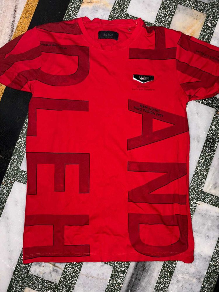 Men's Red Graphic Print T-Shirt