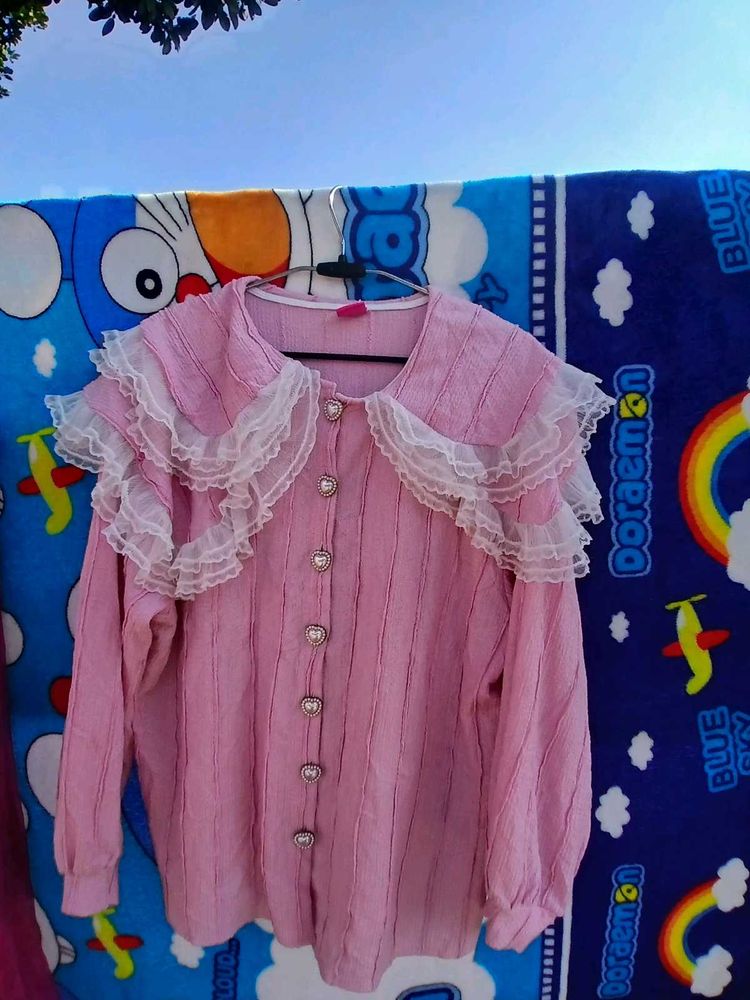 Korean Cute 🎀💕😍Pink Lace Blouse