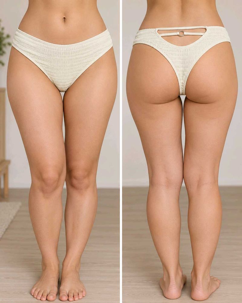 White Ruched Bikini Bottom – Size L
