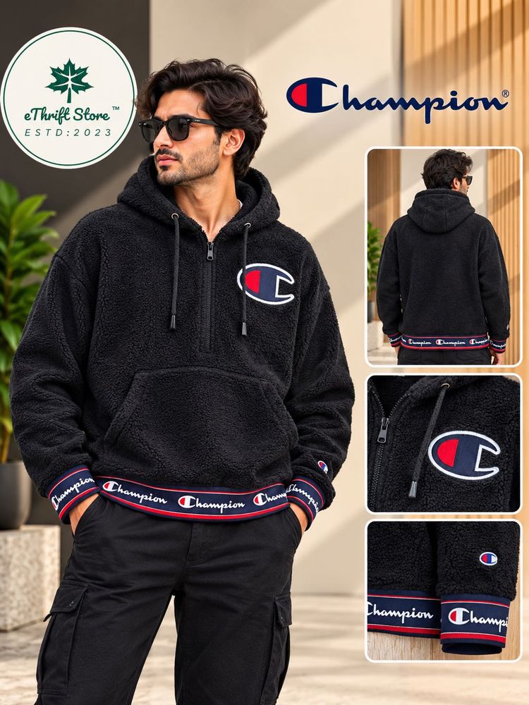 Champion Black Quarter Zip Sherpa Hoodie