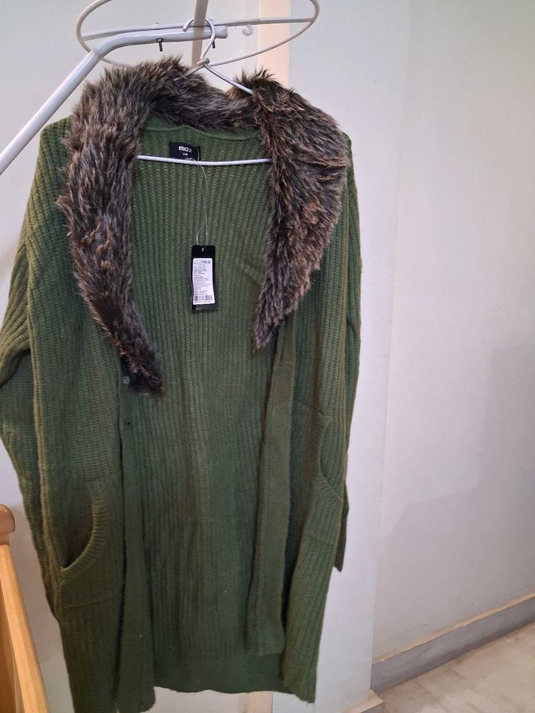 Olive Green  Faux Fur Collar