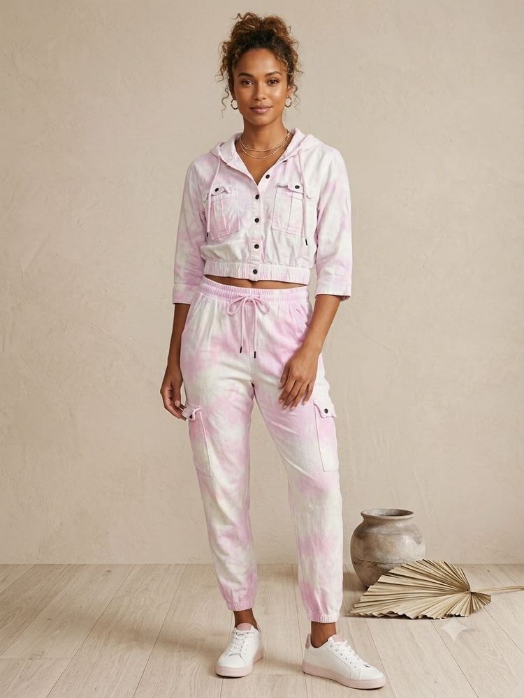 Tie-Dye Crop Jacket &amp; Cargo Pants Set