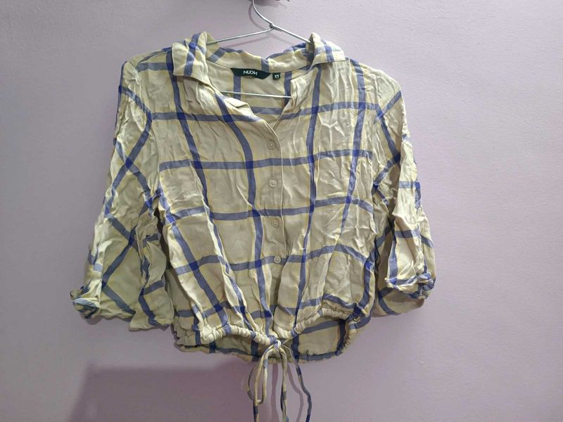 Checkered Tie-Front Top