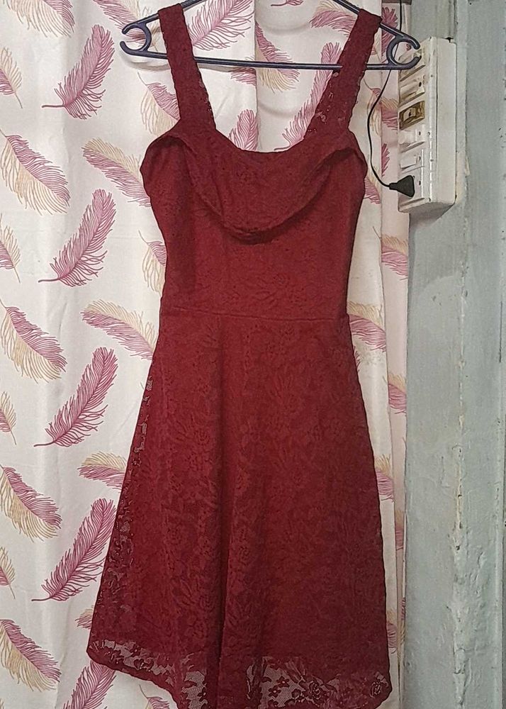 Maroon Lace Skater One Piece Dress