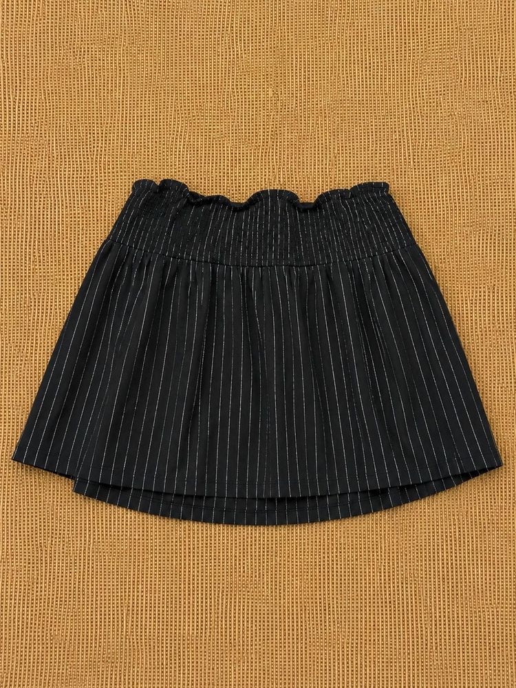 Black Crinkle Stripe Mini Skirt