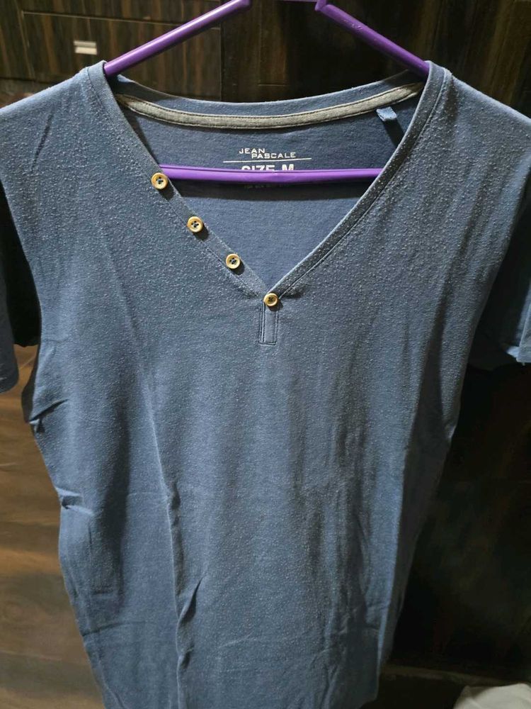 Men's Blue V-Neck T-Shirt